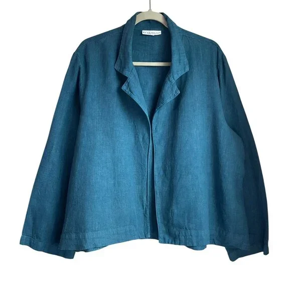 Bryn Walker Womens XL Linen Jacket Blue Teal Turquoise Made In USA Lagenlook - Picture 1 of 12